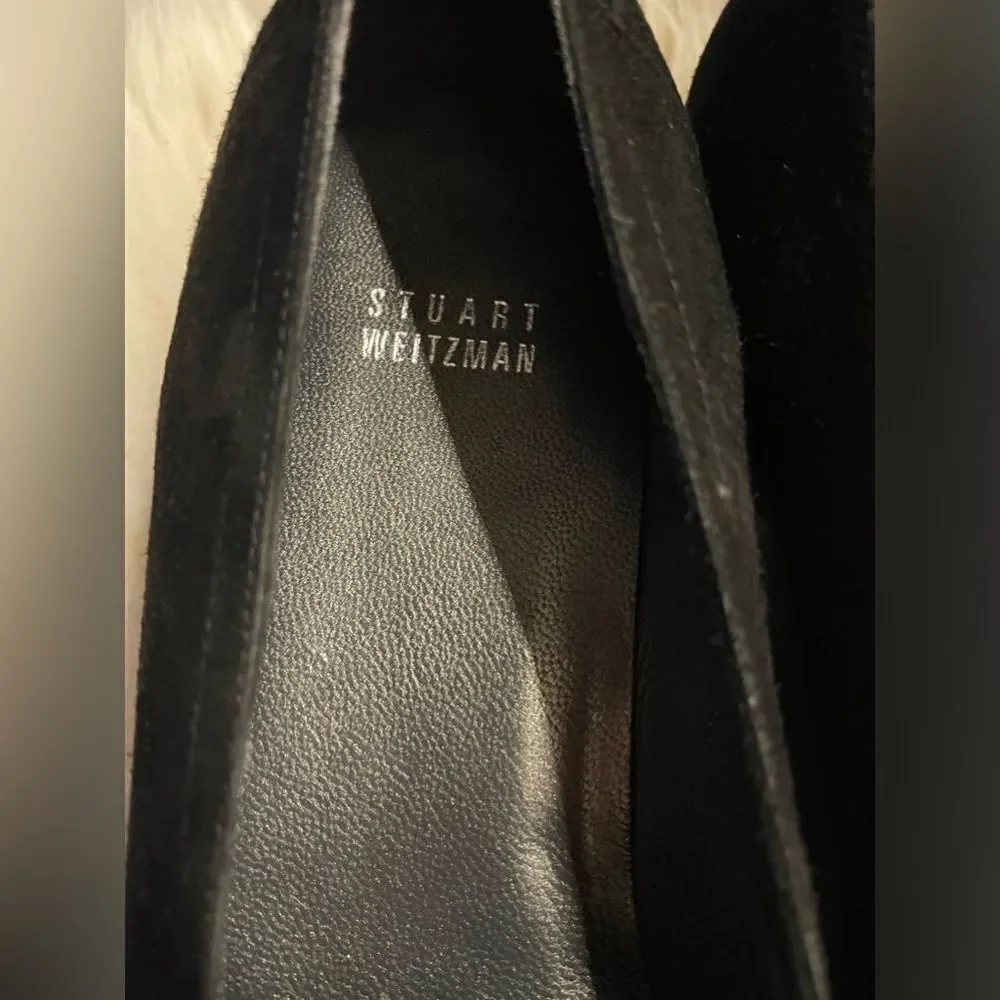 NEW Stuart Weitzman Black Suede Wedge Loafers Sz 10